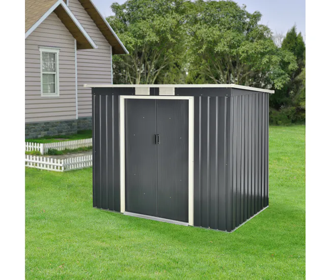 Cobertizo para Almacenaje de Herramientas - hoja galvanizada y metal 213 x 130 x 173 cm - Gris sombrío con Puerta de Doble...