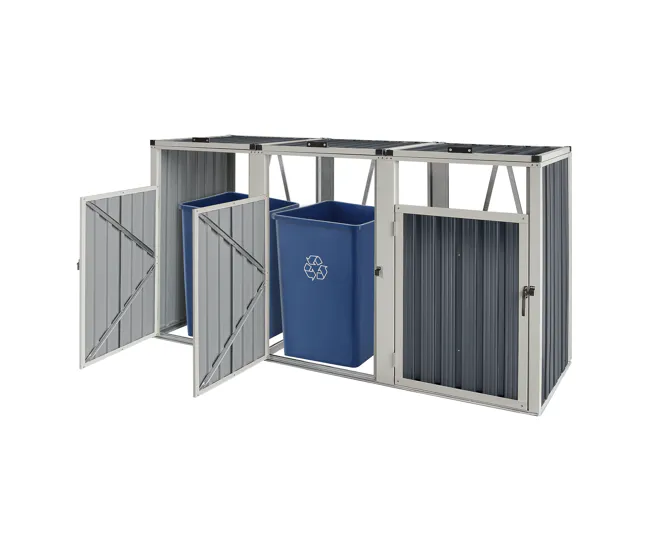 Cobertizo para 3 contenedores de basura acero Tarbek 121 x 219 x 82 cm gris antracita con Ventilación de Rejilla