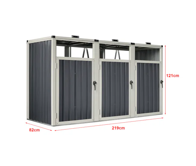 Cobertizo para 3 contenedores de basura acero Tarbek 121 x 219 x 82 cm gris antracita con Ventilación de Rejilla