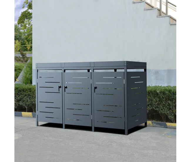 Cobertizo para cubo de basura tres veces Salching acero 122 x 196 x 80 cm gris antracita