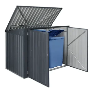 Cobertizo para 2 cubos de basura Grebin acero 173x101x131 cm gris sombrío