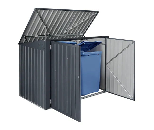 Cobertizo para 2 cubos de basura Grebin acero 173x101x131 cm gris negro con Sistema de Bloqueo