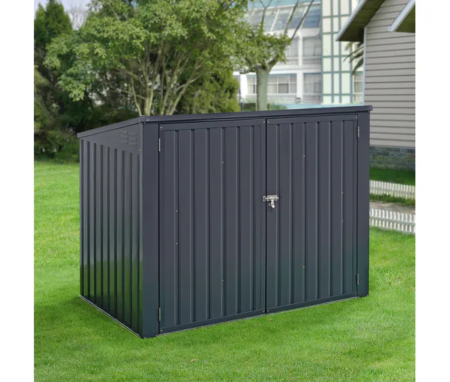 Cobertizo para 2 cubos de basura Grebin acero 173x101x131 cm gris negro con Sistema de Bloqueo