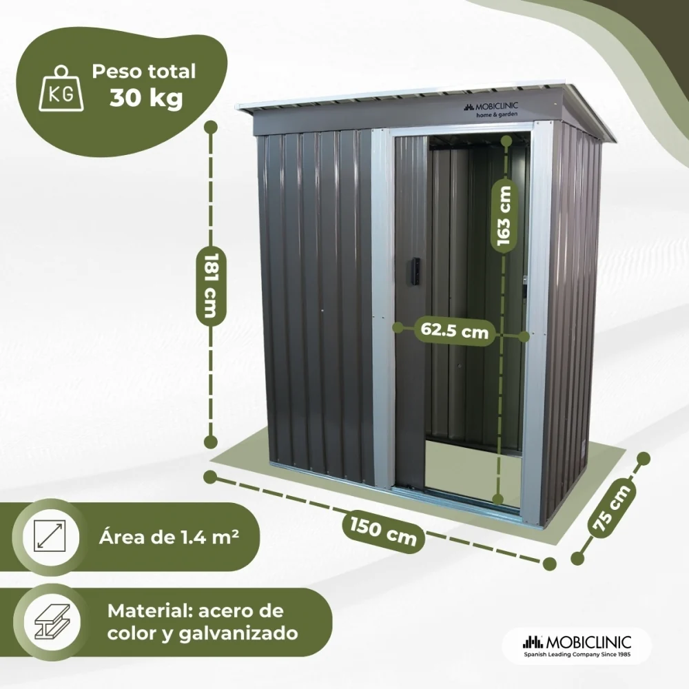 Cobertizo para jardín | Almacenamiento | Techo Inclinado | Puerta Corredera | Con Cerradura | Resistente | Nomi |Mobiclini...