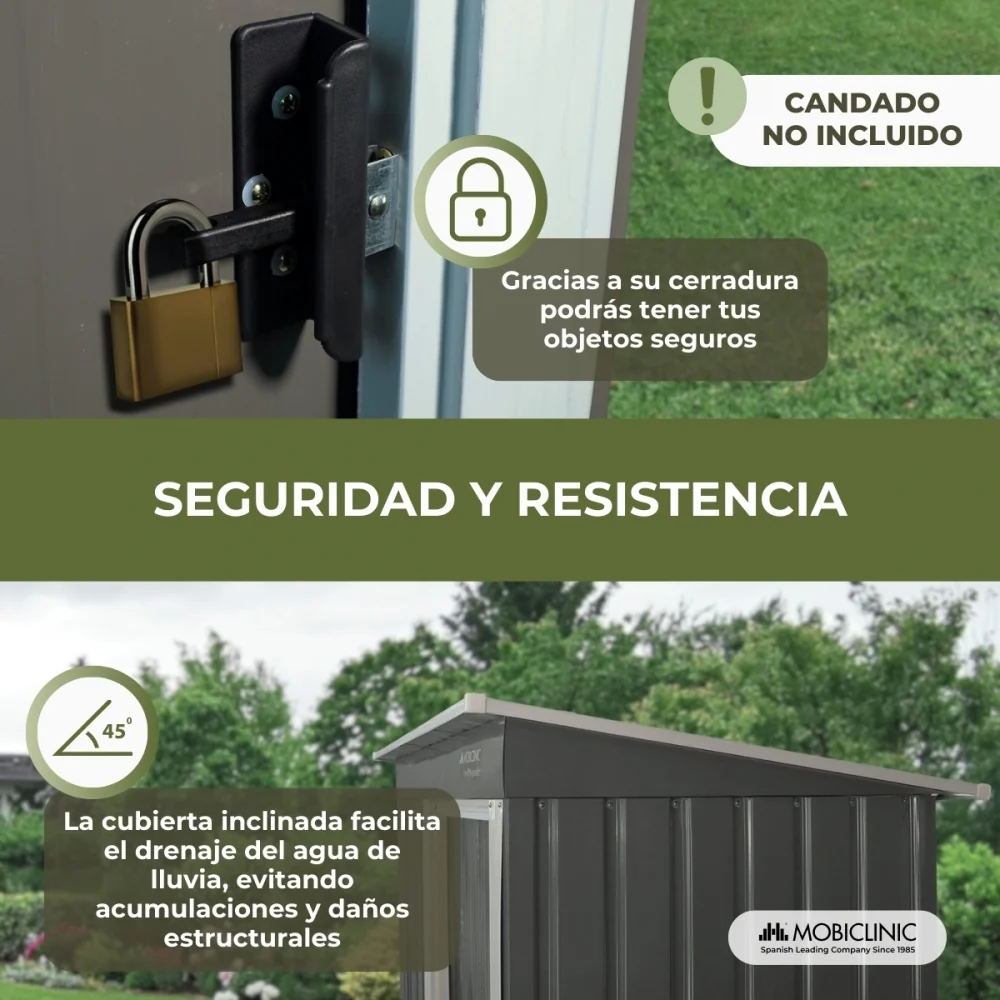 Cobertizo para jardín | Almacenamiento | Techo Inclinado | Puerta Corredera | Con Cerradura | Resistente | Nomi |Mobiclini...