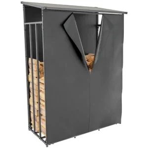 Cobertizo para leñ con lona protectora impermeable Acero Antracita 70X130X185 cm