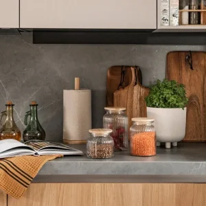 BOTE COCINA VIDRIO BAMBÚ 1000ML con Termómetro Integrado