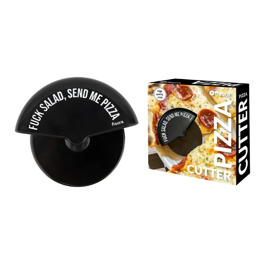 Corta pizza “Fuck salad, send me pizza" con Pinzas y Espátula