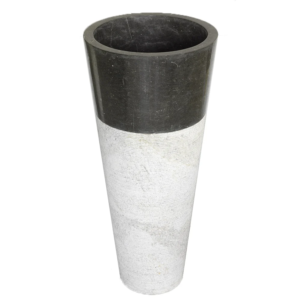 Lavabo independiente en Mármol Cónico Negro redondo esbelto 90 cm diámetro 40 cm