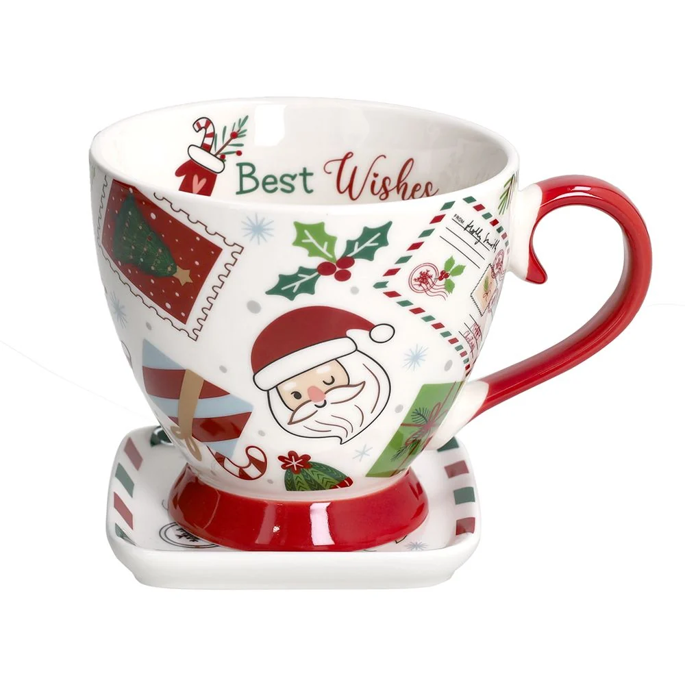Let it snow Taza desayuno con plato cuadrado | Acero Inoxidable |