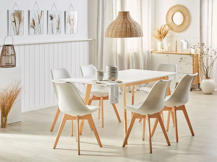 Mesa de comedor extensible blanco/madera clara para Camping