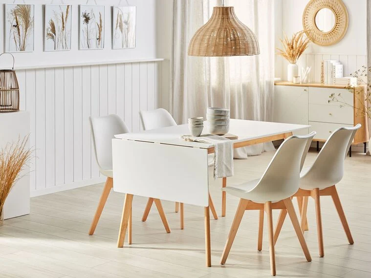 Mesa de comedor extensible blanco/madera clara para Camping