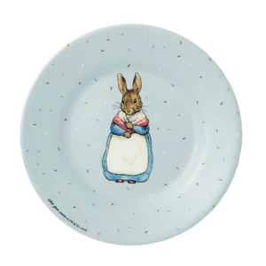 Plato de Peter Rabbit azul evidente con Garantí