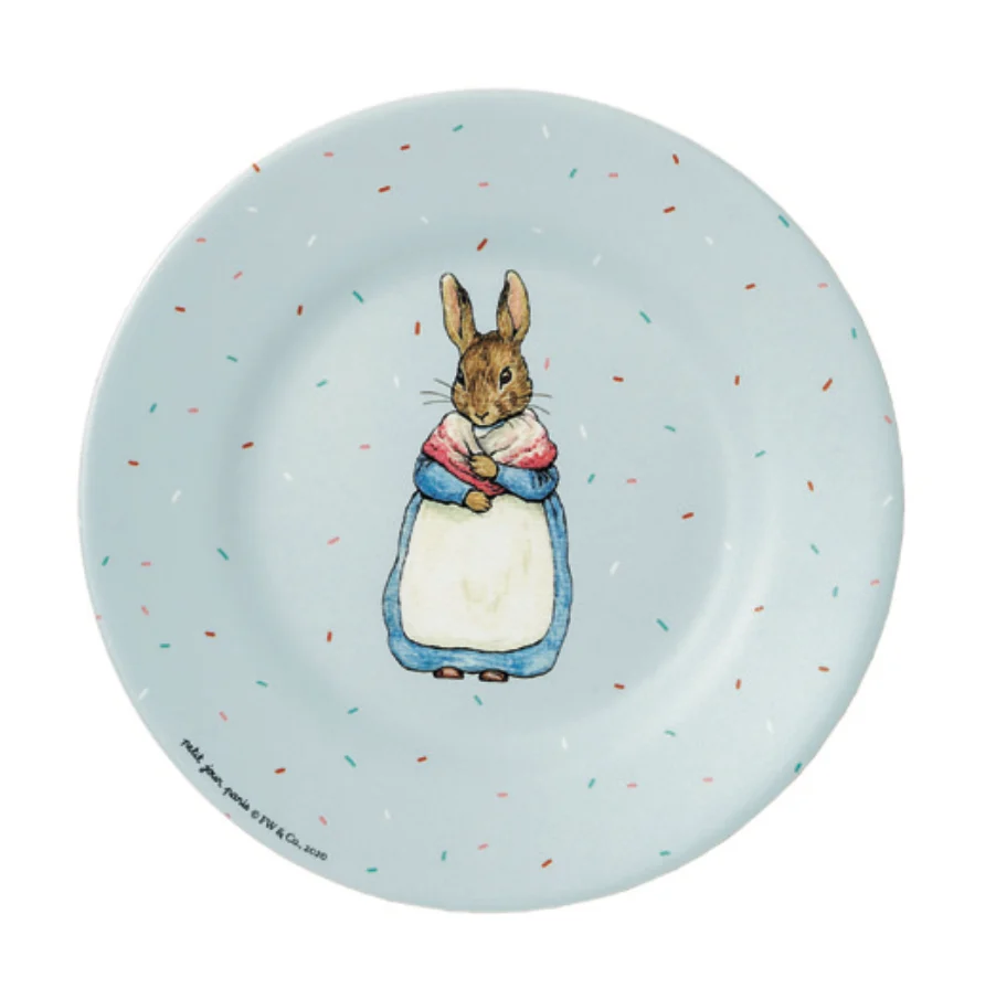 Plato de Peter Rabbit azul evidente con Garantí