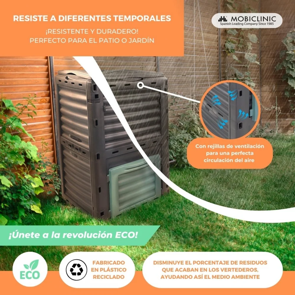 Compostador | Transformador de residuos | Para jardín | Sin herramientas | Ecológico | 300 litros | BioBin | Mobiclinic