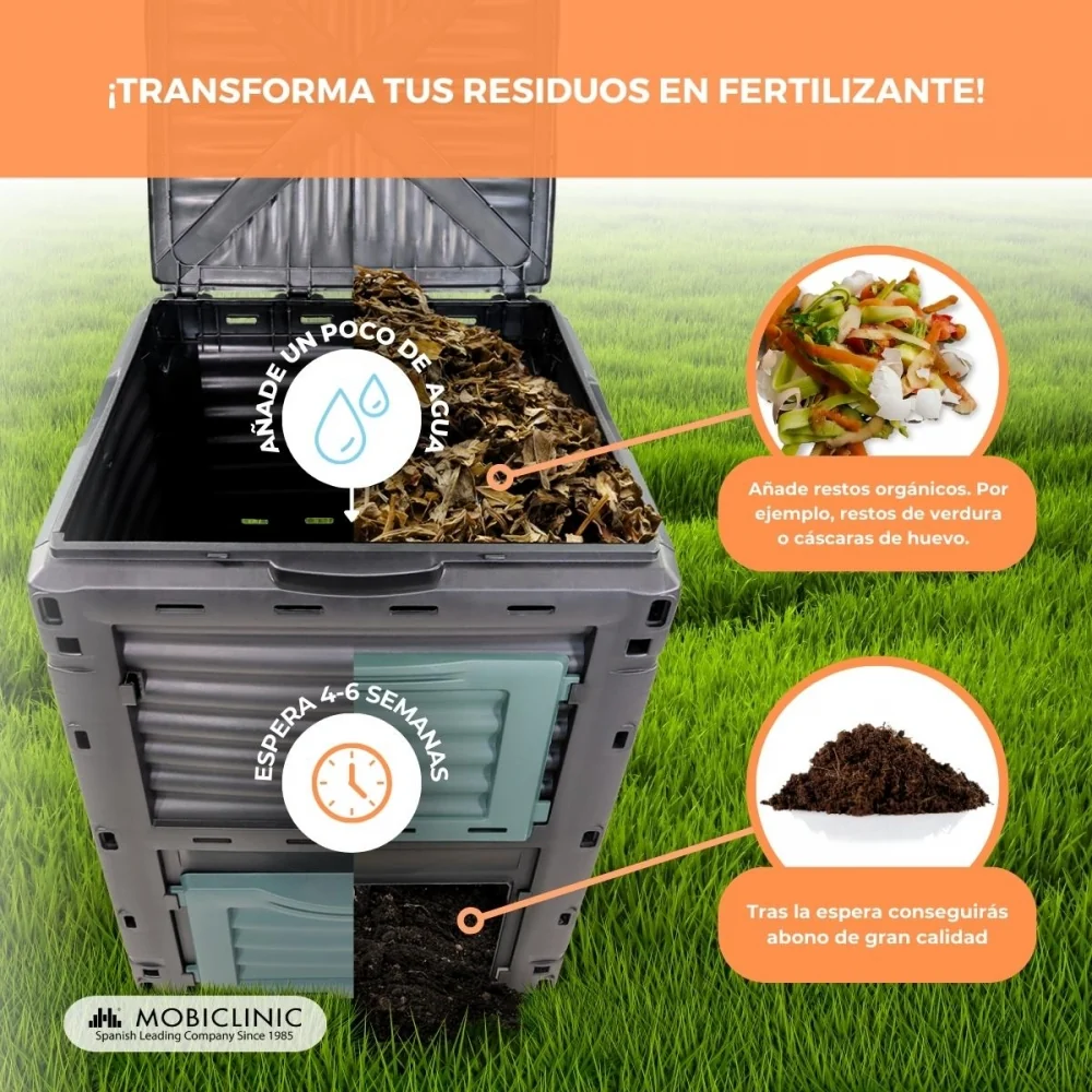 Compostador | Transformador de residuos | Para jardín | Sin herramientas | Sostenible | 300 litros | BioBin | Mobiclinic