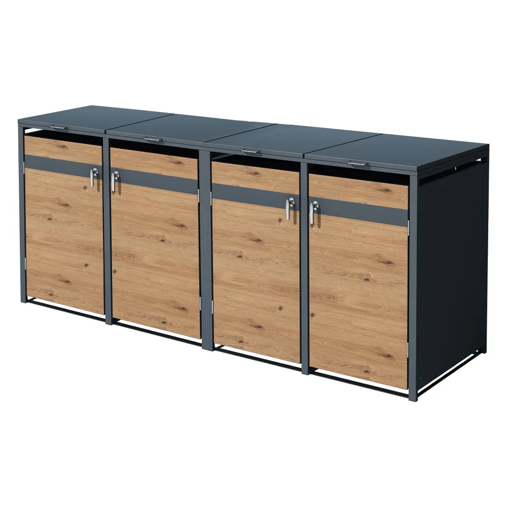 Recipiente con Tapa Cobertizo exterior para 4 cubos de hasta 240l 264x80x116,3 cm acero