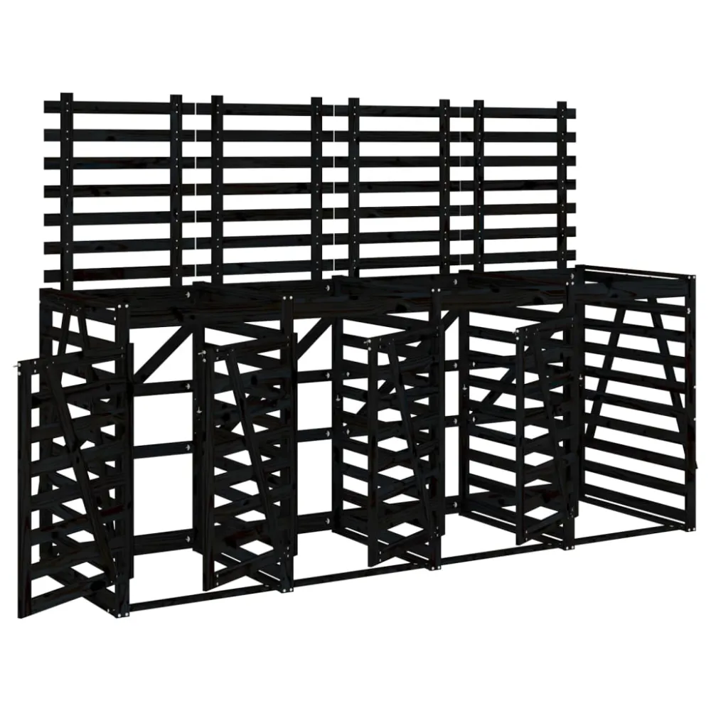 Recipiente con Tapa vidaXL cobertizo cuádruple para cubos de basura madera de pino negro