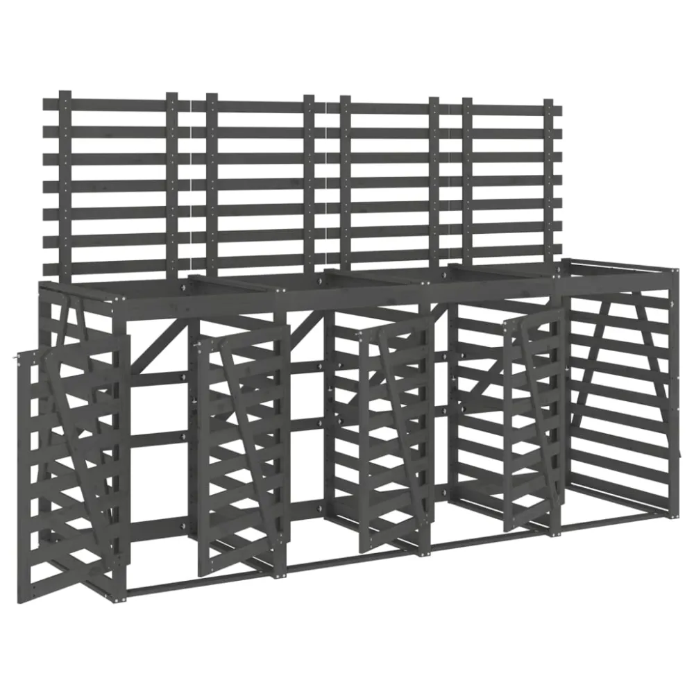 vidaXL cobertizo cuádruple para cubos de basura madera de pino gris (Modelo de Jardín)
