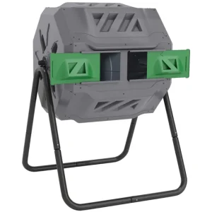 Compostador de Madera Outsunny Compostador Giratorio de 160L Contenedor de Compostaje de Jardín de Doble Cámara Compostado...