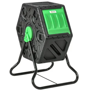 Cubo de Doble Cámara Outsunny Compostador Giratorio de 65L Contenedor de Compostaje de Jardín de Doble Cámara Compostadora...