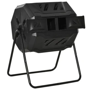 Sistema de Aireación Outsunny Compostador Giratorio de 160L Contenedor de Compostaje de Jardín de Doble Cámara Compostador...