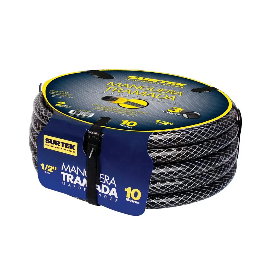 Alta Presión Manguera Tramada Gris 1/2" Armada Con Conector Plástico 20m, Surtek M12T20P