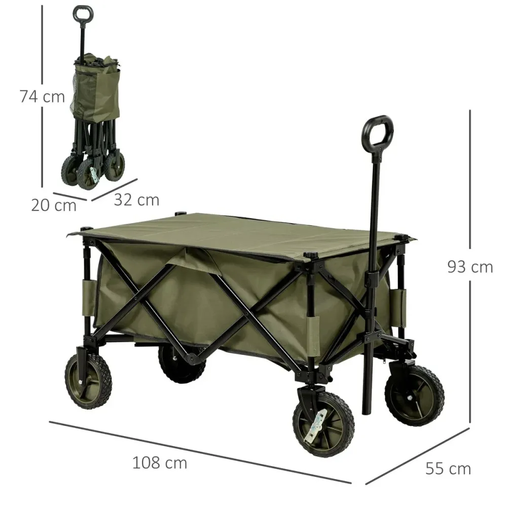 Carro multifuncional Bob Outsunny 100kg mango plegable + bolsillos verde 93x108x55 cm