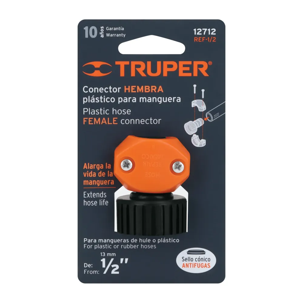 Conector 1/2" Hembra De ABS Para Manguera, Truper 12712 Compatible con Sistemas de Zonas