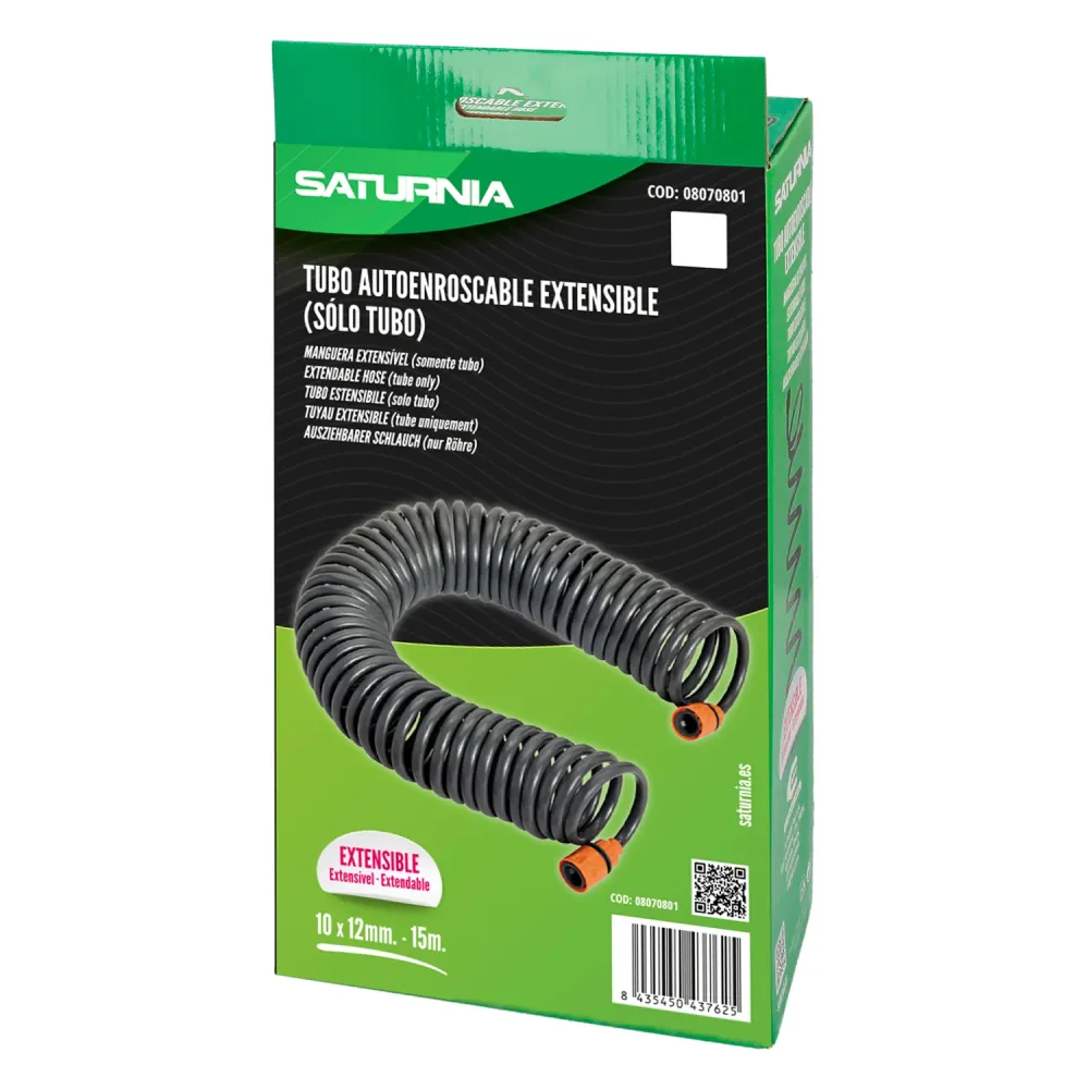 Manguera Extensible Espiral Autoenroscable Para Riego Jardin Con Conectores 15 Metros - 1/2" de Entrada