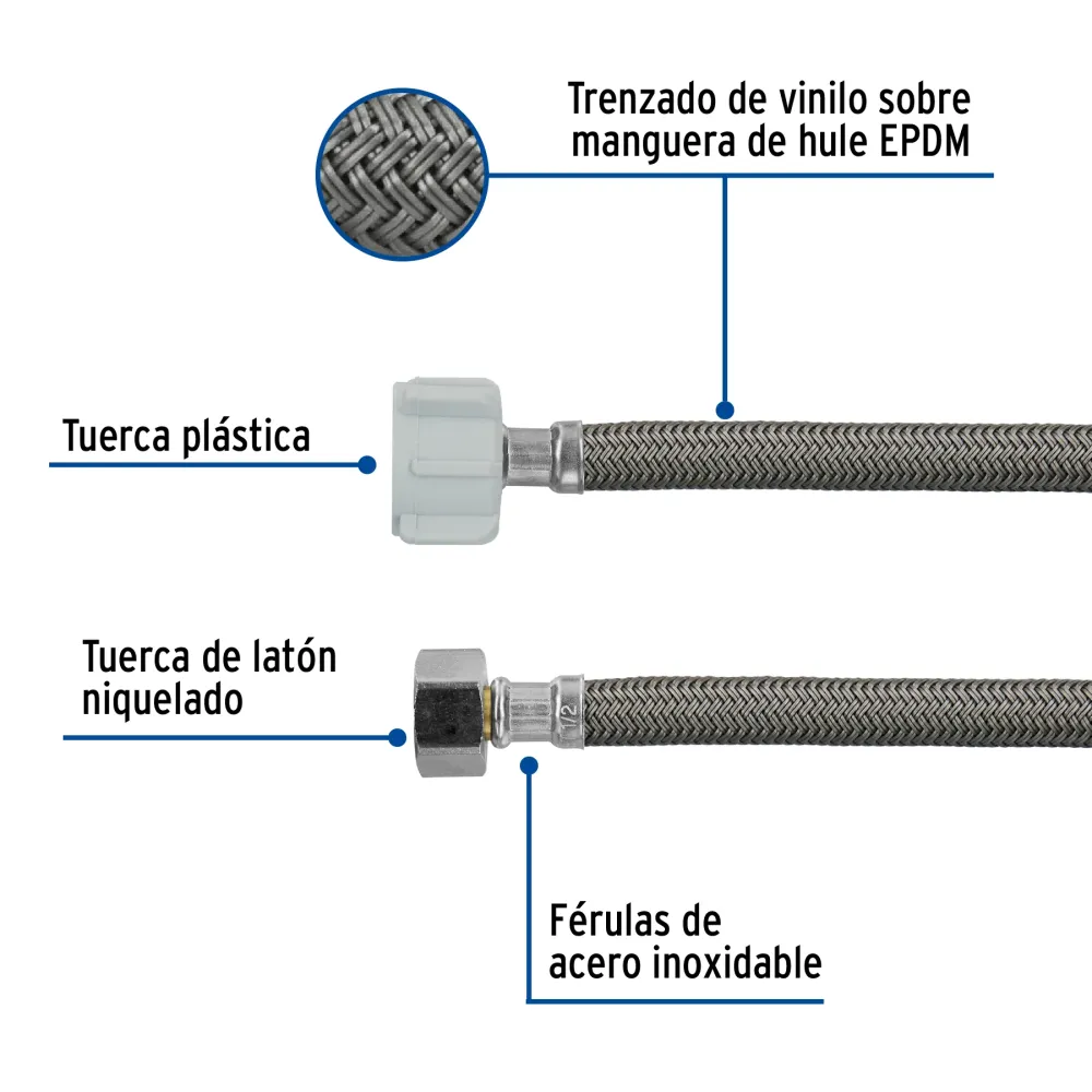 Manguera para wc, vinilo, 1/2"x7/8", 35cm, conector plástico Foset FWC-P35V