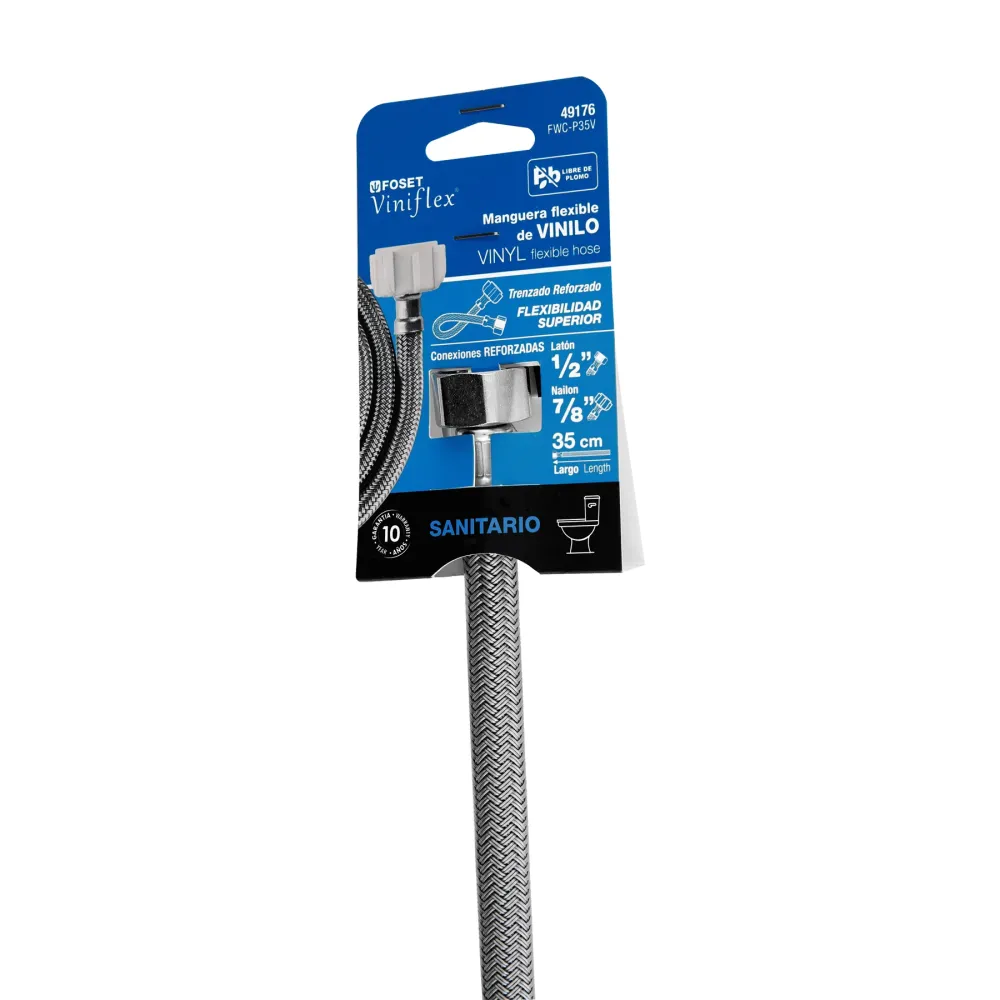 Manguera para wc, vinilo, 1/2"x7/8", 35cm, conector plástico Foset FWC-P35V