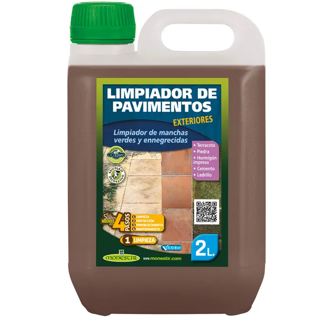 Concentrado para Limpiador Pavimentos Exteriores Monestir 2L – Eliminador de Verdín, Musgo y Suciedad | Uso Profesional en...