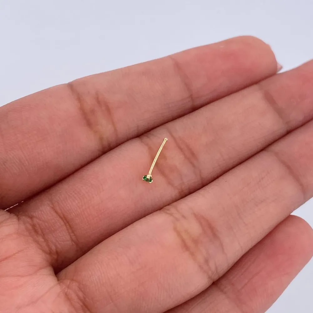 Cortacésped Manual Piercing Chispa Recta 0.05gr / 1cm / Circon Verde Oro Amarillo 18K (Joya) &