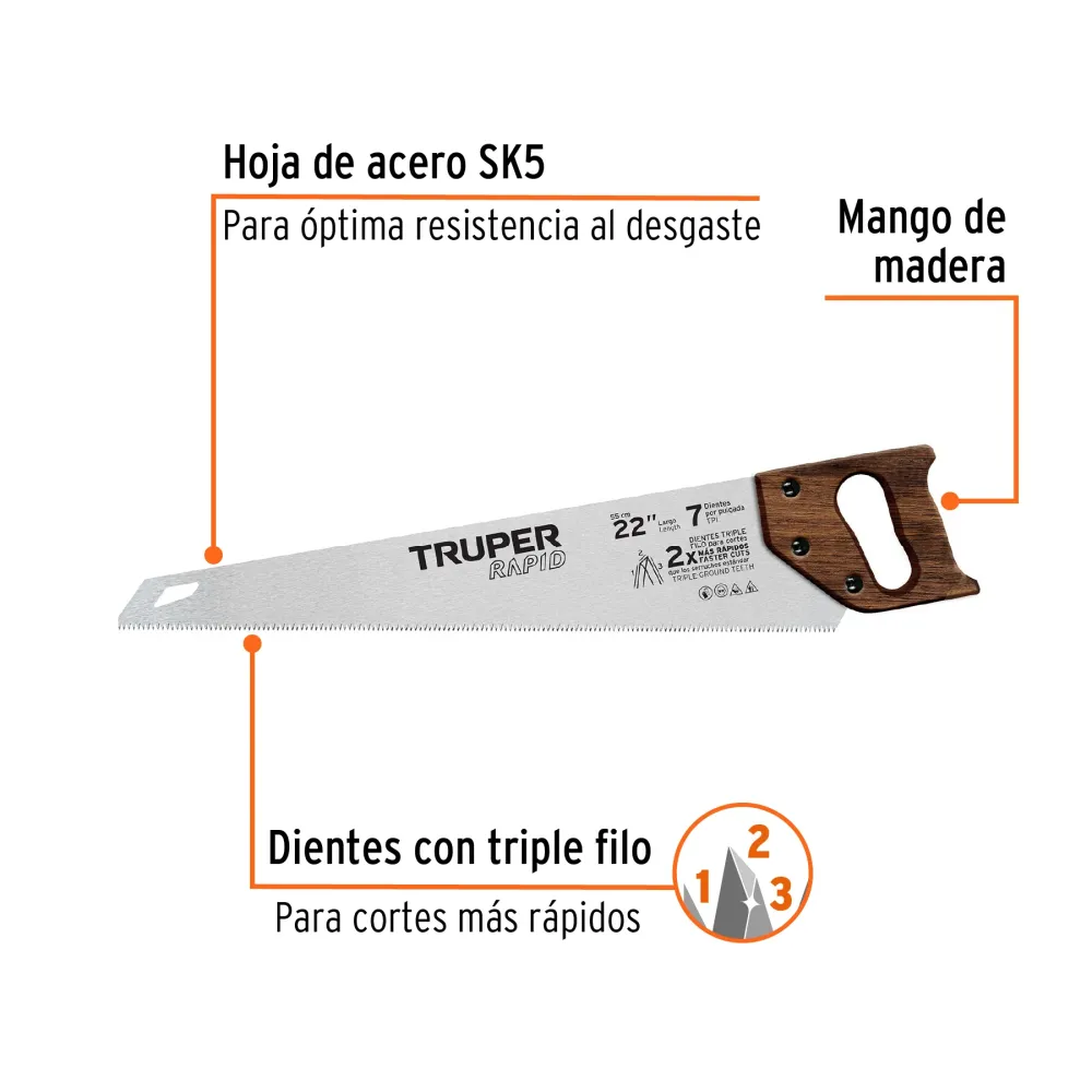 Cortacésped Eléctrico Serrucho Expreso 22', 7 DPP, mango de madera, Truper