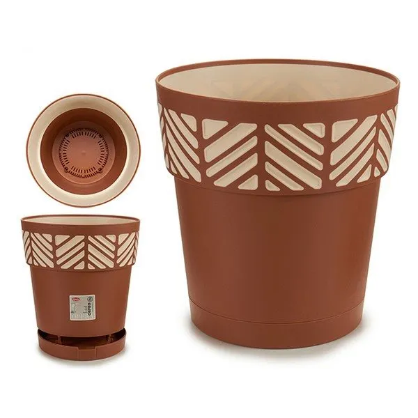 Cortacésped Manual Macetero Orfeo diseño líneas con desagüe marrón Ø25 cm