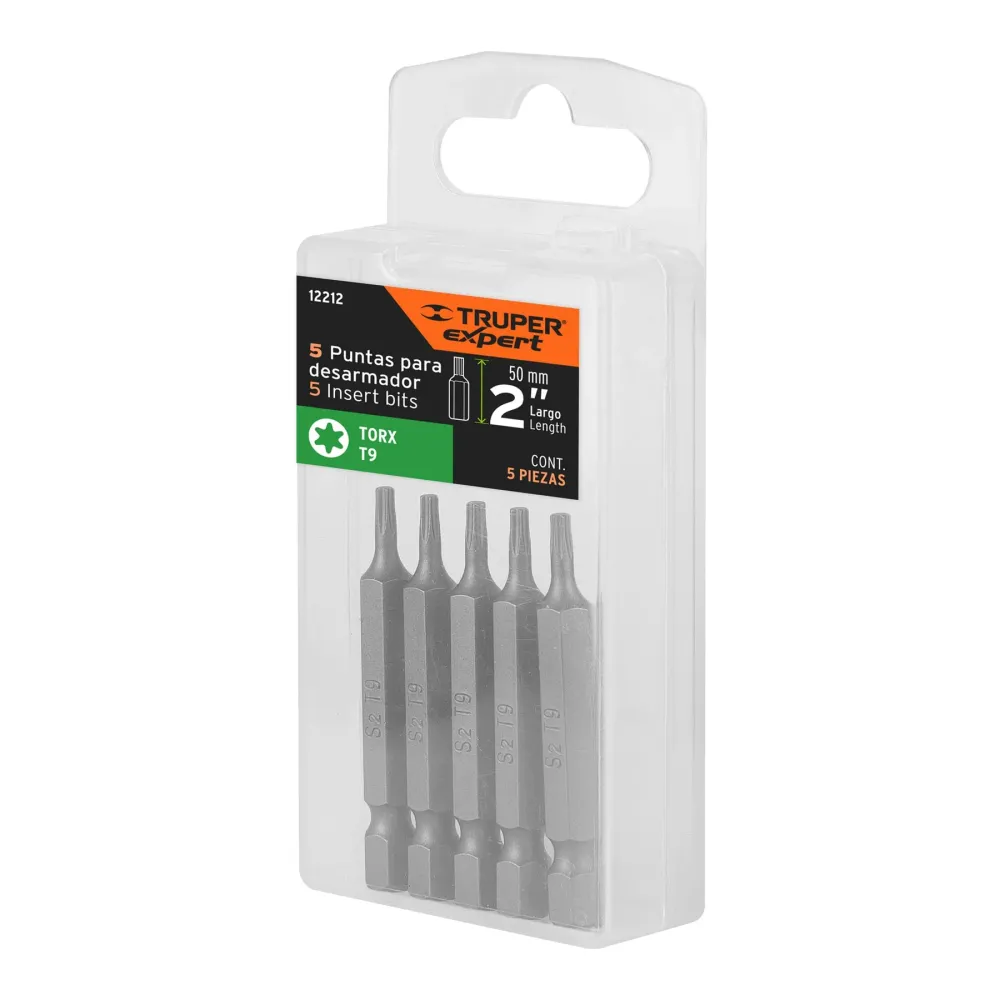 ESTUCHE CON 5 PUNTAS TORX T9 DURADERO 2', TRUPER EXPERT
