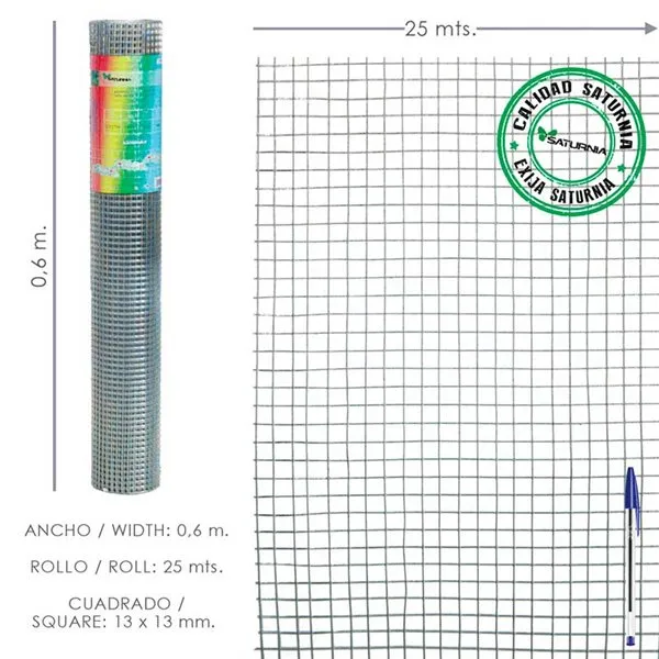 Malla electrosoldada Saturnia galvanizada 13x13 mm rollo 25 m con Función Mulching