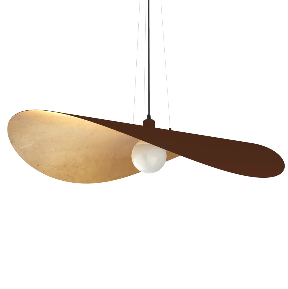 Piuma lámpara pendiente, 1x E27, max 42w, corten hoja dorada, d.90cm con Encendido Eléctrico