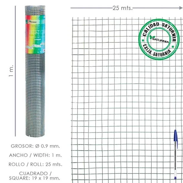 Profesional de Alto Rendimiento Malla electrosoldada Saturnia galvanizada 19x19 mm rollo 1x25 m