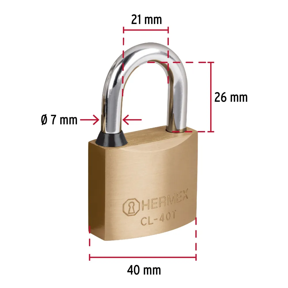 CANDADO DE LATSN, 40MM, GANCHO REDUCIDO, LLAVE TUBULAR, BLISTER