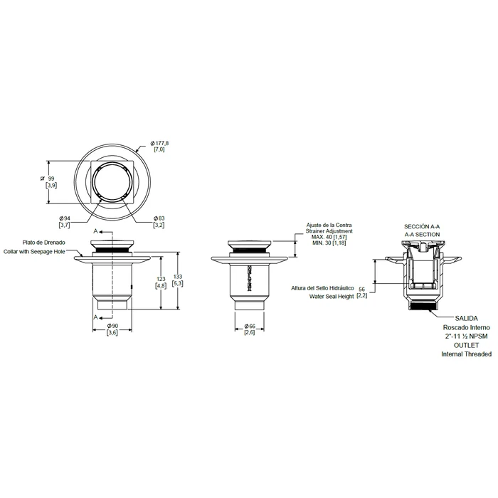COLADERA CORTA DE UNA BOCA VERTICALTAPA REMOVIBLE 22V-CHL