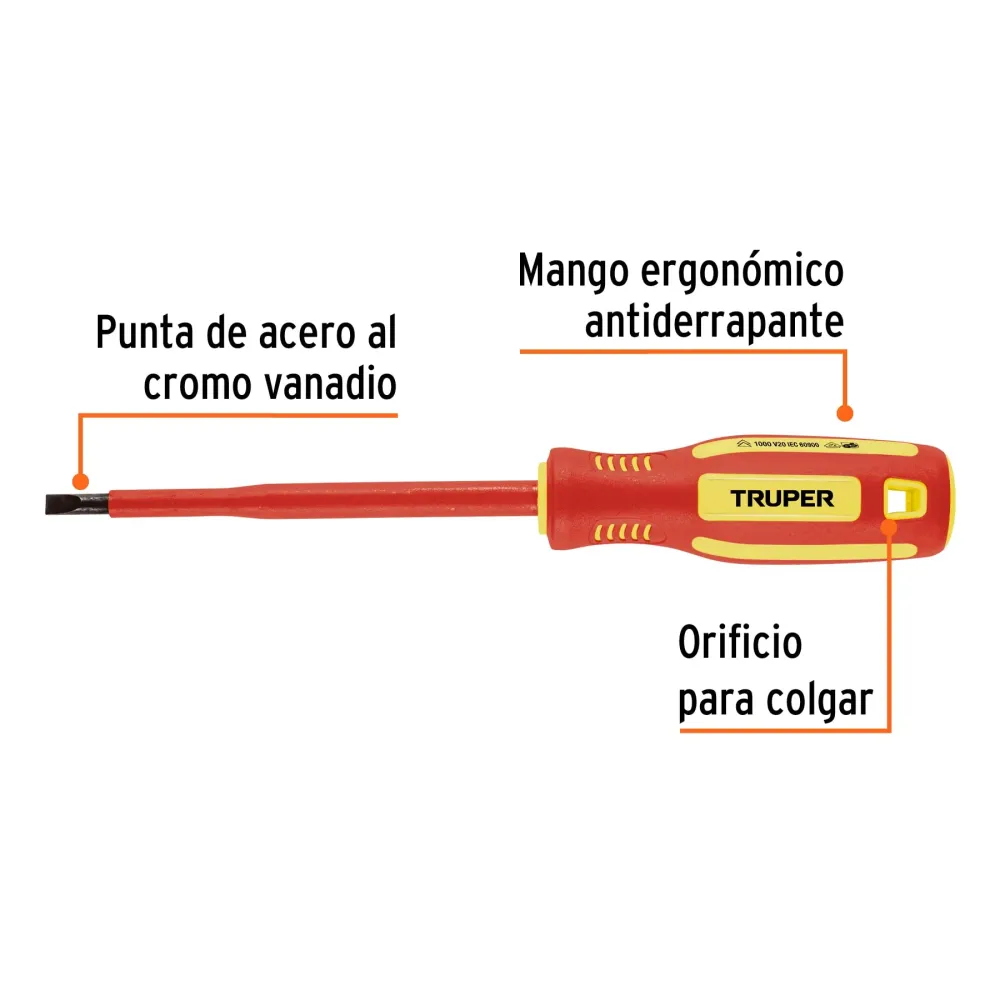 Tractor de Jardín DESARMADOR DIELICTRICO PLANO 7/32' X 5', TRUPER