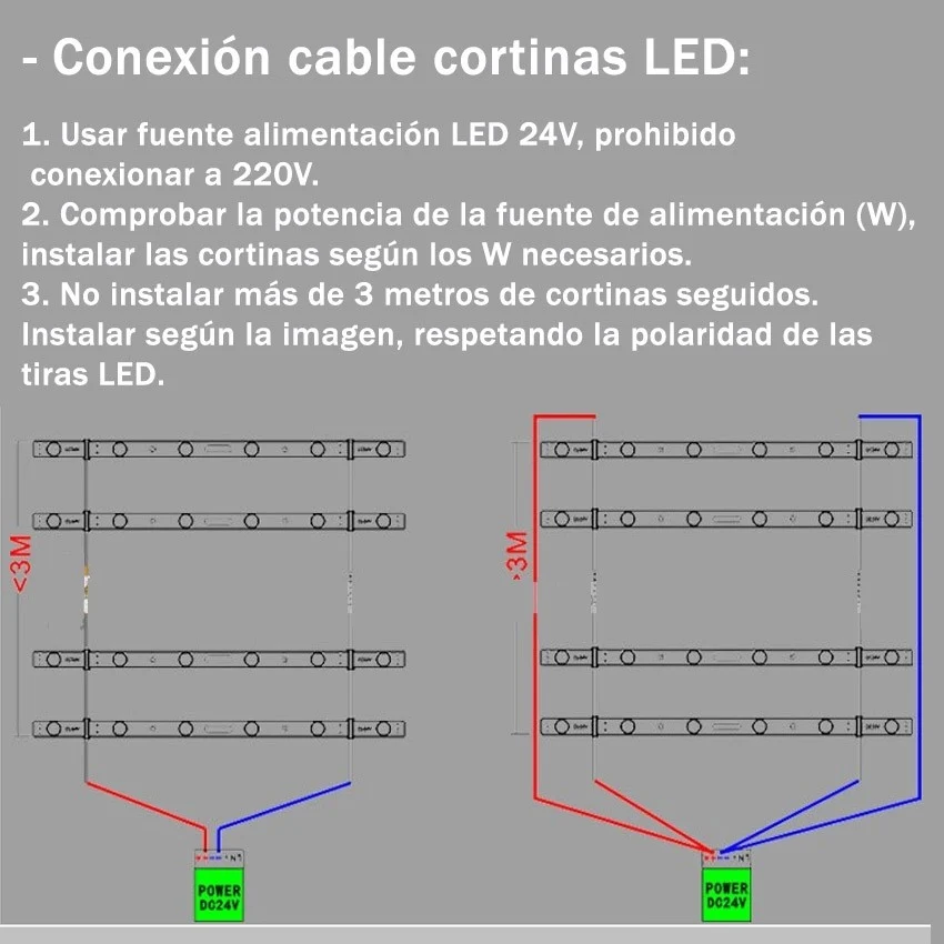 Cortina 10 Barras LED 950mm 12W/pc 24V Luz Blanca para Terraza