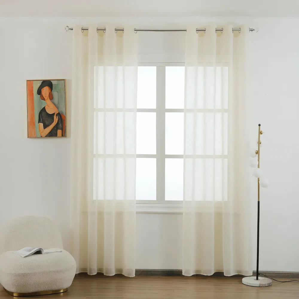 Cortina de linho bege com fios de dourada entrelaçados 140*260cm-Individual
