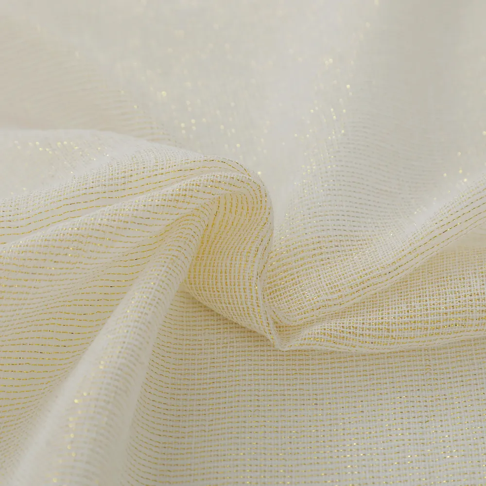 Cortina de linho bege com fios de dourada entrelaçados 140*260cm-Individual