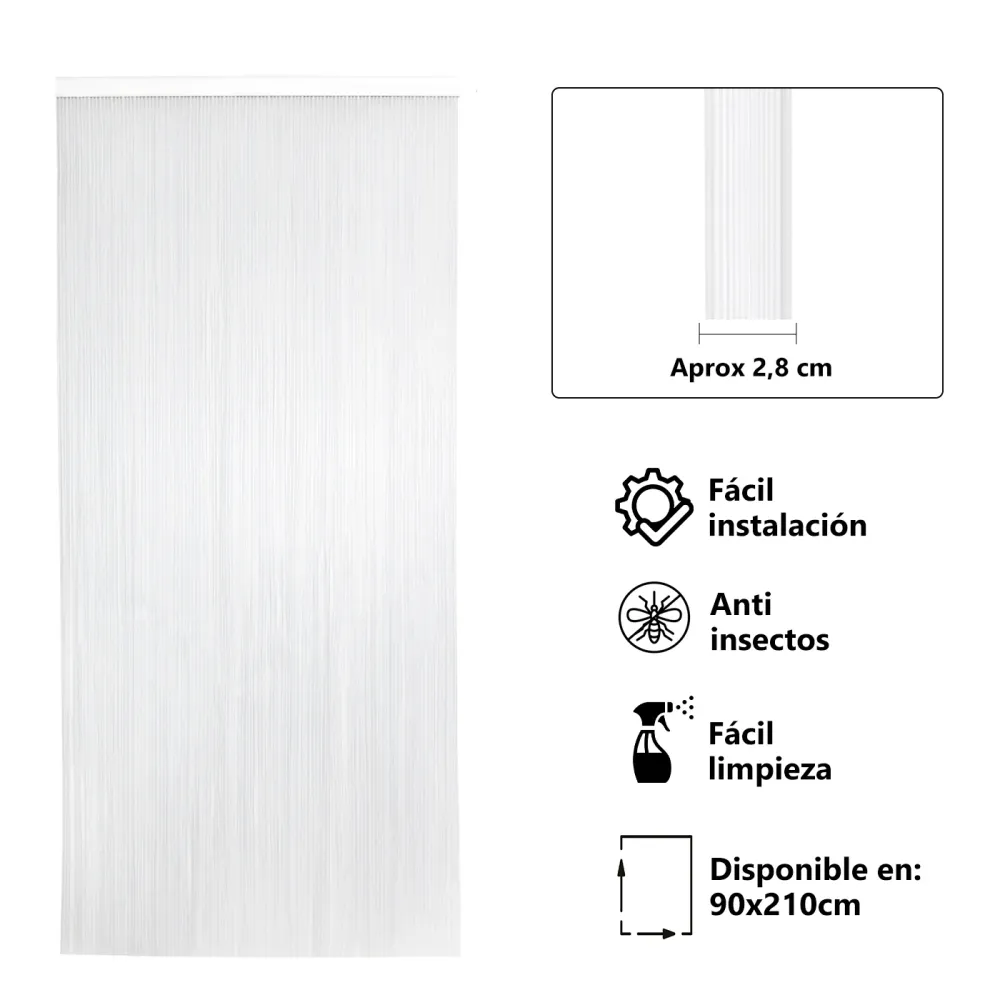 Cortinas de PVC para Interior o Exterior 90x210- L4, Transparente con Cuerdas de Ajuste