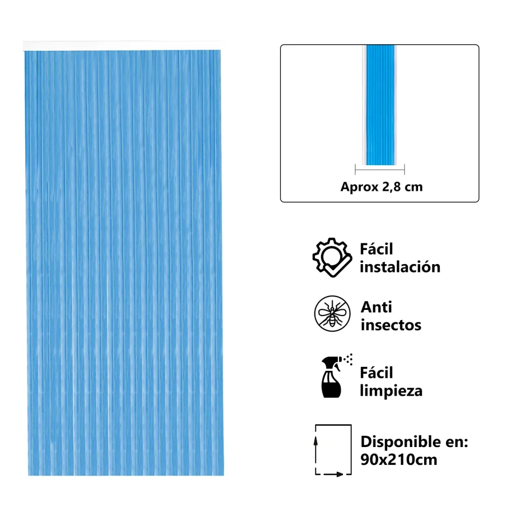 Cortinas de PVC para Interior o Exterior 90x210- L1, Azul con Anillas de Metal