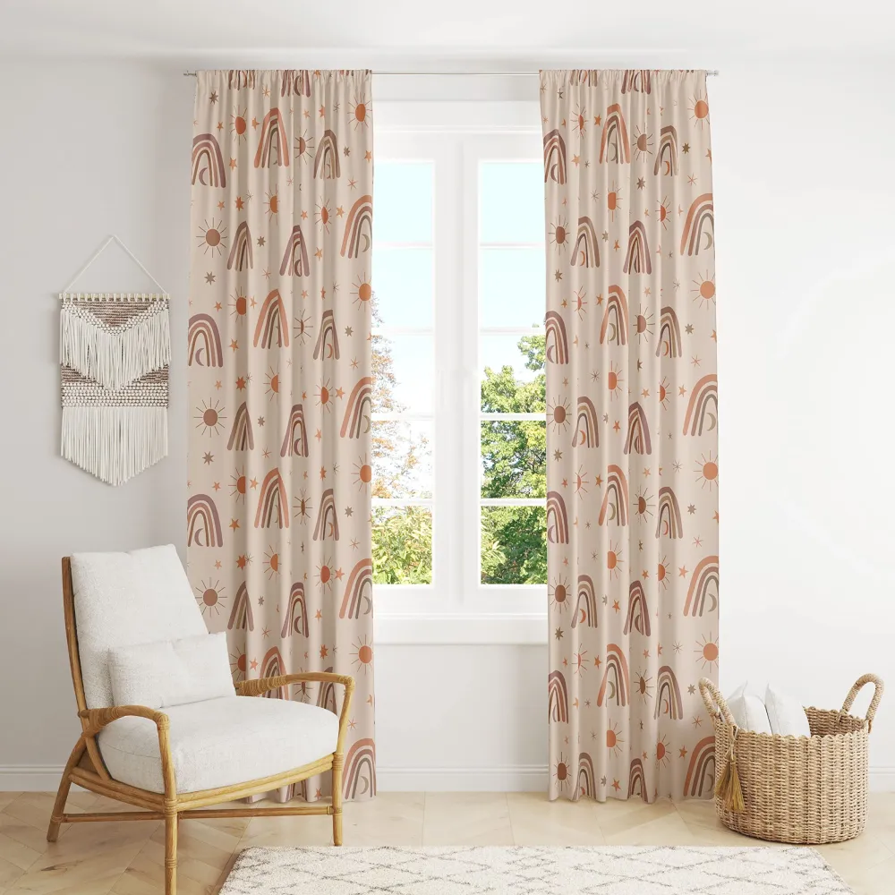 Tela Técnica UV Cortinas opacas bohemias con diseño de arco iris para habitación