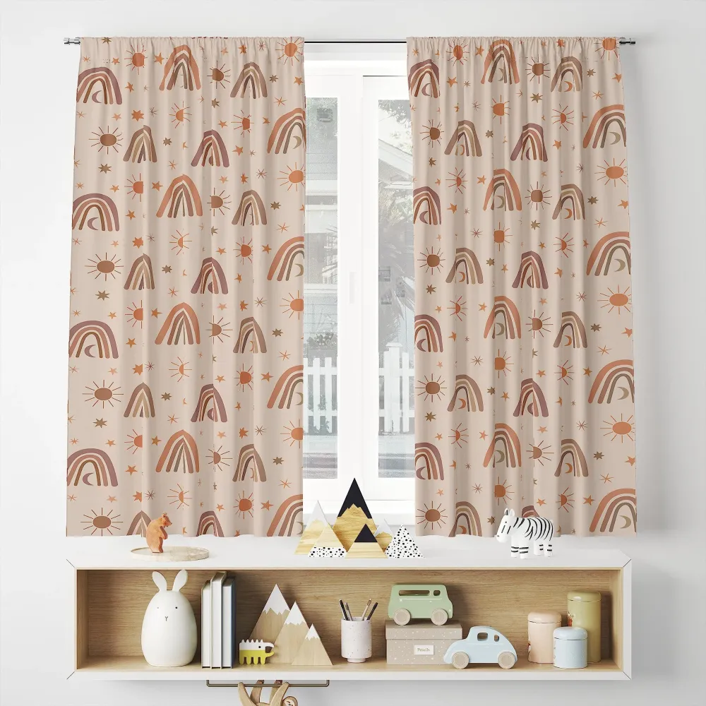 Tela Técnica UV Cortinas opacas bohemias con diseño de arco iris para habitación